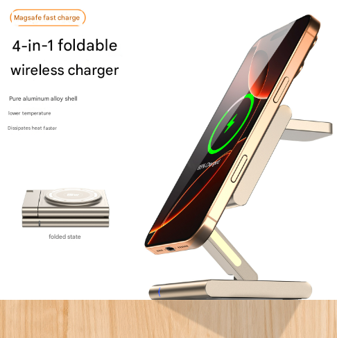 Silver Magnetic 3-in-1 Wireless Charger for Apple Devices - 15W Fast Charging Station for iPhone, AirPods, and Apple Watch