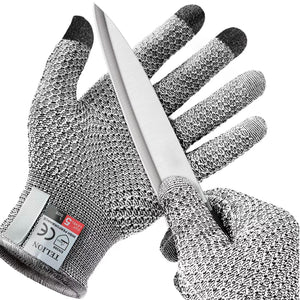 Grey 3-Pack Cut Resistant Gloves (Level 5 Protection) - Pineapple Grip, Touchscreen Compatible, Food Safe for Kitchen, Butcher & Fish Cleaning - One Size Fits Most
