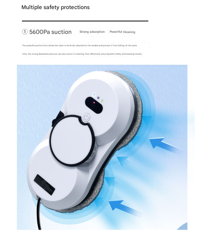 White Smart Window Cleaning Robot - 5600Pa Strong Suction, Auto Water Spray, 3 Cleaning Modes with UPS Power Backup