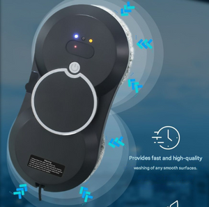 Black Smart Window Cleaning Robot - 5600Pa Strong Suction, Auto Water Spray, 3 Cleaning Modes with UPS Power Backup