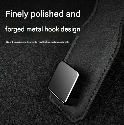 Grey Heavy Duty Car Headrest Hooks (Set of 4 Units) - PU Leather Seat Back Organizer Hangers