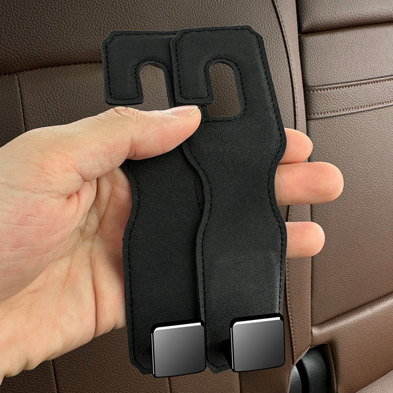 Black Premium PU Leather Car Headrest Hooks (Set of 4) - Stylish Seat Back Organizer Hangers