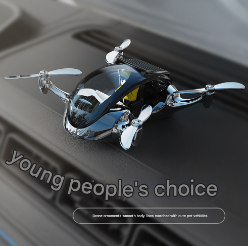 Silver Solar Powered Drone Car Air Freshener - Rotating Propeller Vehicle Scent Diffuser Ornament