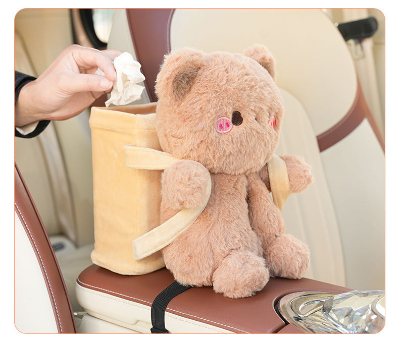 Cute Cloud Bear Tissue Holder for Car - Plush Toy with Storage
