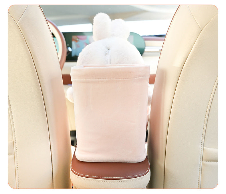 Cute Cloud Rabbit Tissue Holder for Car - Plush Toy with Storage