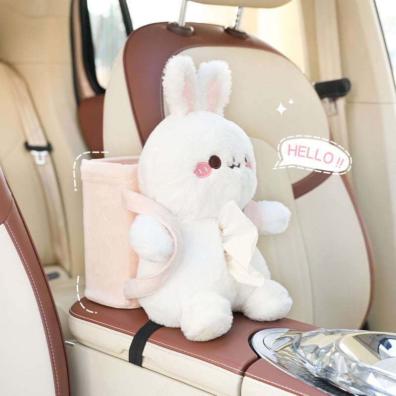 Cute Cloud Rabbit Tissue Holder for Car - Plush Toy with Storage
