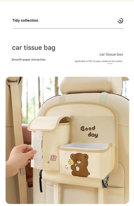 Car Seat Back Organizer with Practical design-Multi-Pocket Storage for Tissues and Gadgets-Beige