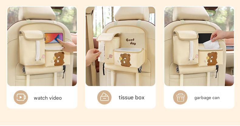 Car Seat Back Organizer with Practical design-Multi-Pocket Storage for Tissues and Gadgets-Beige