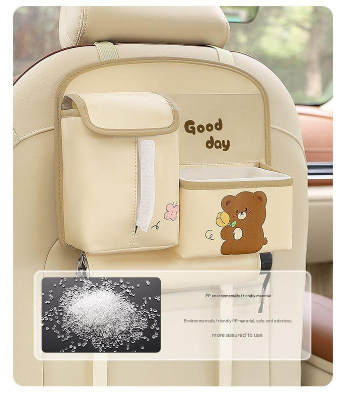 Car Seat Back Organizer with Practical design-Multi-Pocket Storage for Tissues and Gadgets-Cute bear(Beige)