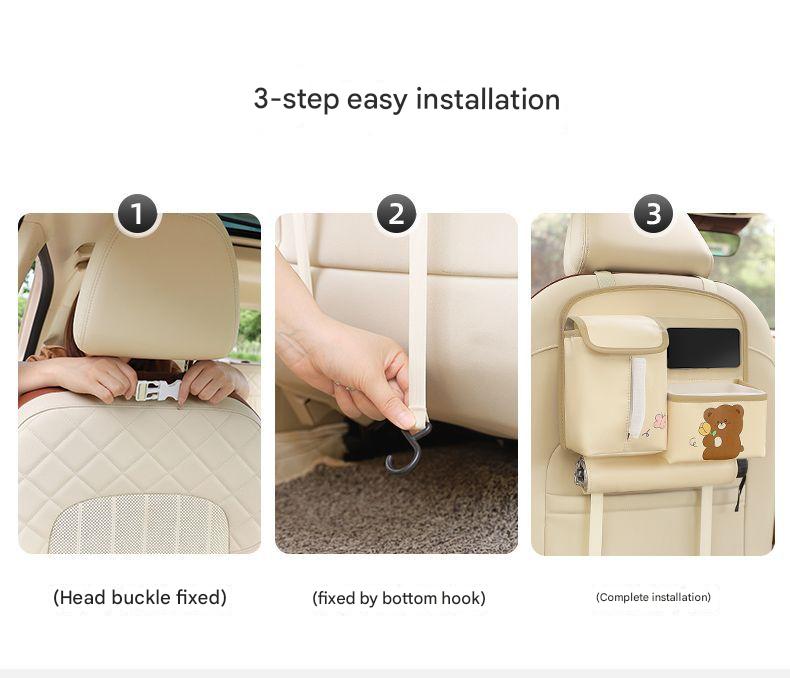 Car Seat Back Organizer with Practical design-Multi-Pocket Storage for Tissues and Gadgets-Cute bear(Brown)