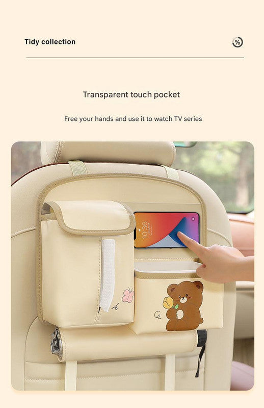 Car Seat Back Organizer with Practical design-Multi-Pocket Storage for Tissues and Gadgets-Cute bear(Brown)