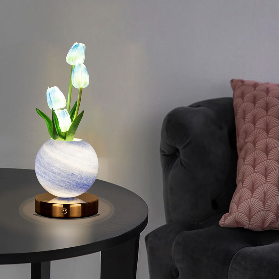 Blue Tulip Night Light - Floral Table Lamp for Bedroom Ambiance