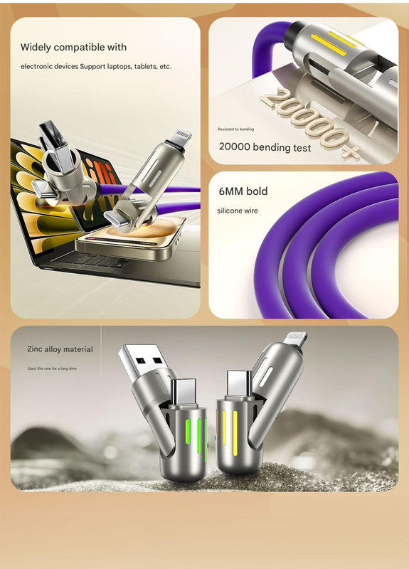 Universal PD Fast Charging Cable with LED Indicator - Zinc Alloy, Durable 1.5m Silicone Cord - Multiple Connector Options(purple)