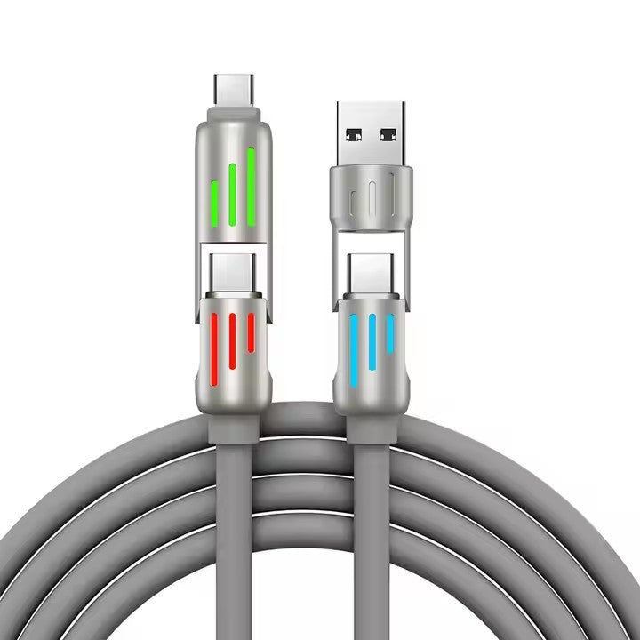 Universal PD Fast Charging Cable with LED Indicator - Zinc Alloy, Durable 1.5m Silicone Cord - Multiple Connector Options(Gray)
