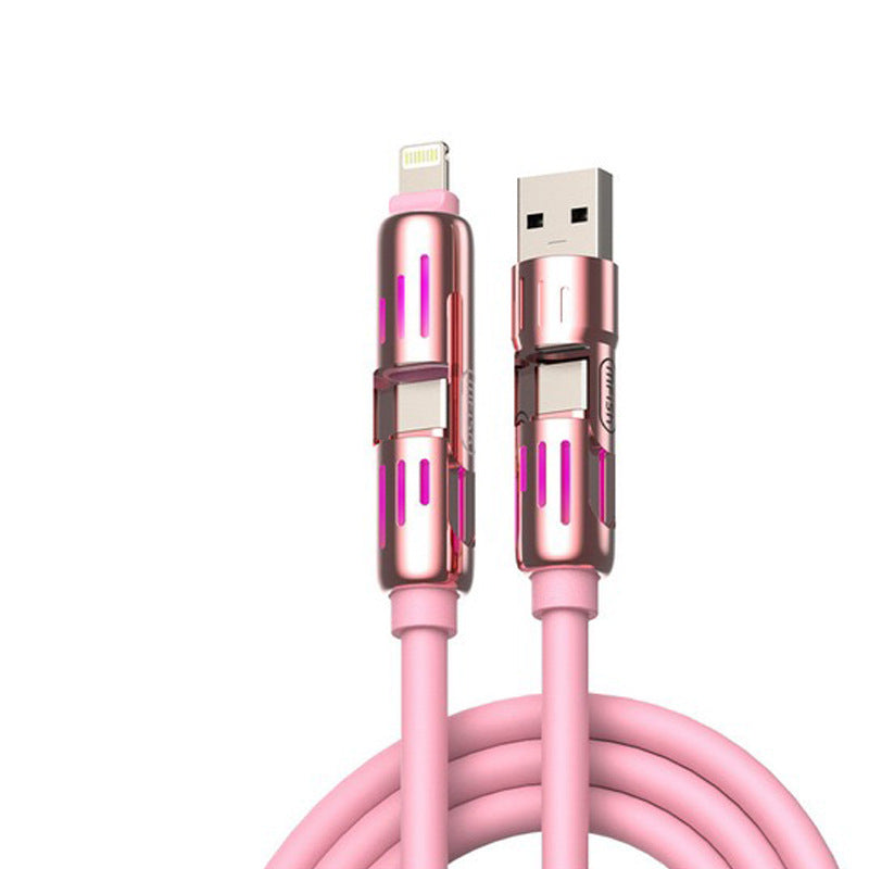 Universal PD Fast Charging Cable with LED Indicator - Zinc Alloy, Durable 1.5m Silicone Cord - Multiple Connector Options(Pink)