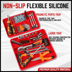 Set of 2 Non-Slip Flexible Silicone Tool Organizer Trays with Magnetic Parts Holder