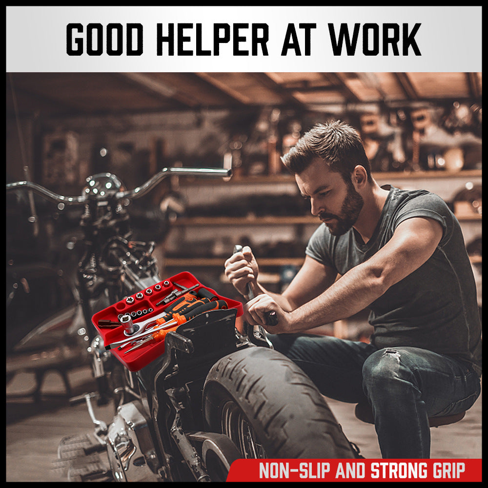 Set of 2 Non-Slip Flexible Silicone Tool Organizer Trays with Magnetic Parts Holder