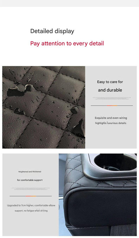 Black Auto Center Console Armrest Riser Pad with Dual Cup Holders - PU Leather