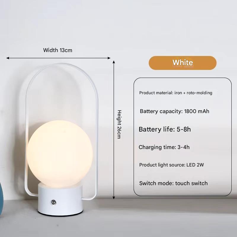 White Portable Rechargeable LED Lantern Lamp - Touch Control 3-Color Dimmable Desk Light