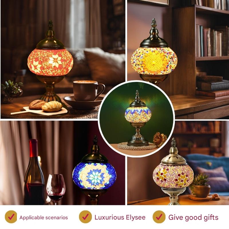 Colorful Exotic Mosaic Table Lamp - Handmade Turkish/Moroccan Style, 3-Color LED (Style 2)