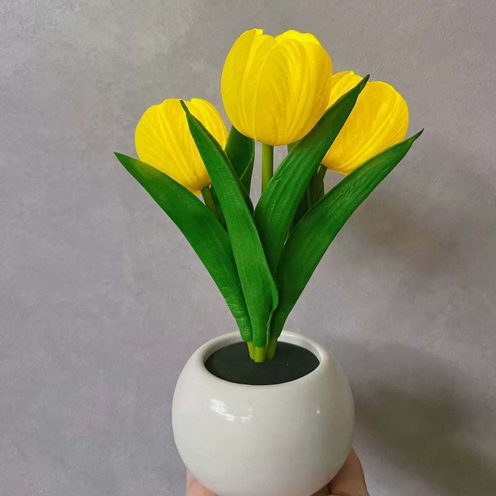 Yellow Charging model Artificial Tulip Bouquet LED Light - Ceramic Pot Desk Lamp