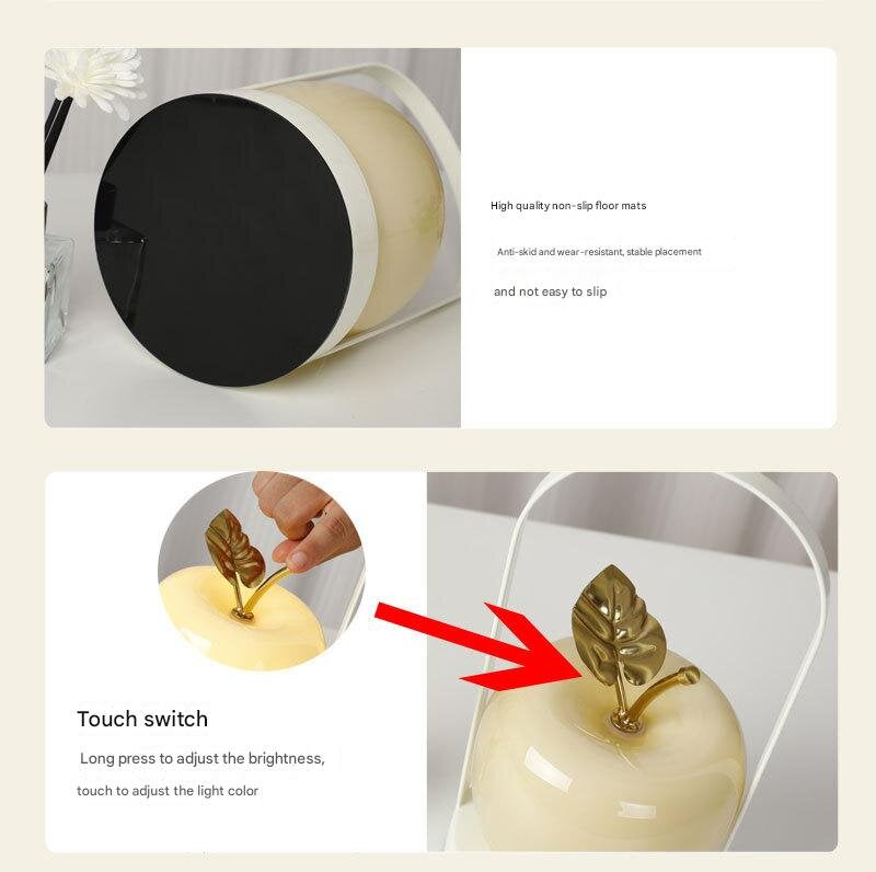 Orange Decorative Apple Table Lamp - USB-C,  3 Light Modes, Metal Handle