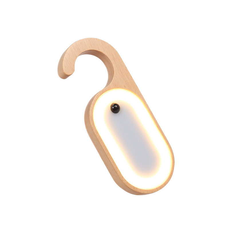 Wooden Motion Sensor LED Night Light - Doorknob Hanger & Writable Message Board