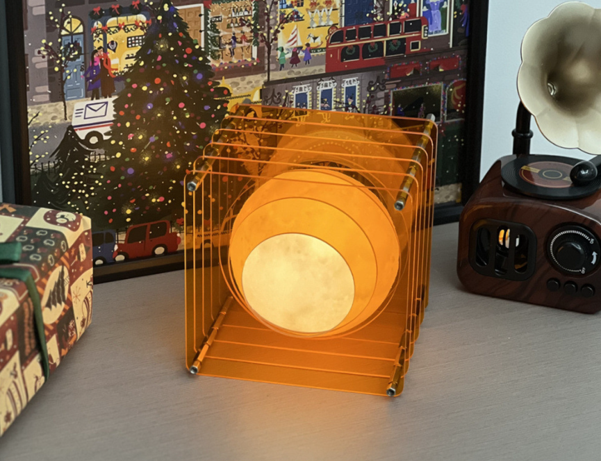 Minimalist Layered Acrylic Moon Lamp - USB Touch Dimmable (Sunset Orange Moon Lamp)