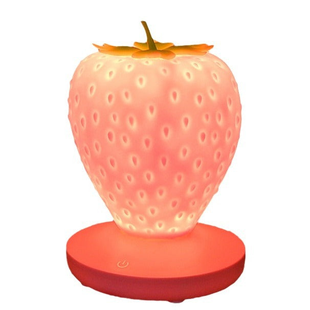 Pink Cute Silicone Strawberry Night Light - USB Rechargeable, Touch Control