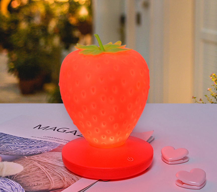 Red Cute Silicone Strawberry Night Light - USB Rechargeable, Touch Control