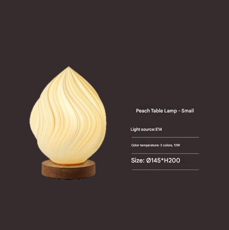 Unique Pleated Design Table Lamp - 3D Printed Washable Shade, Wooden Base, Adjustable LED (Small peach)