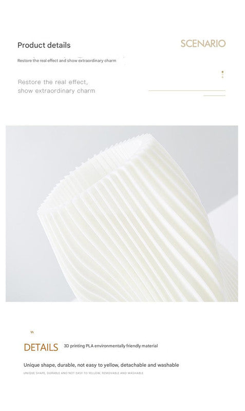 Unique Pleated Design Table Lamp - 3D Printed Washable Shade, Wooden Base, Adjustable LED (Small peach)