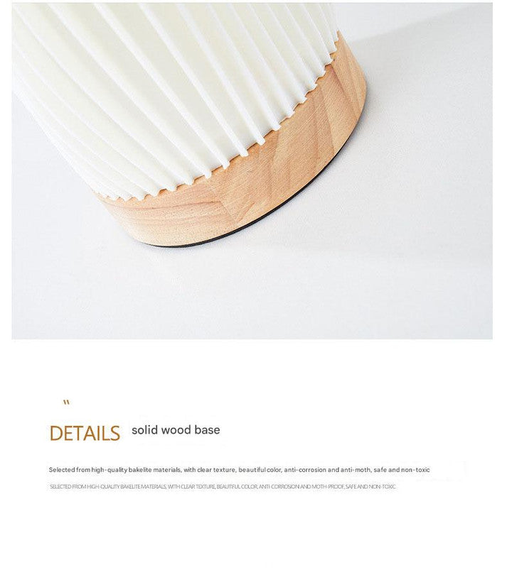 Unique Pleated Design Table Lamp - 3D Printed Washable Shade, Wooden Base, Adjustable LED (Six-star rotation)