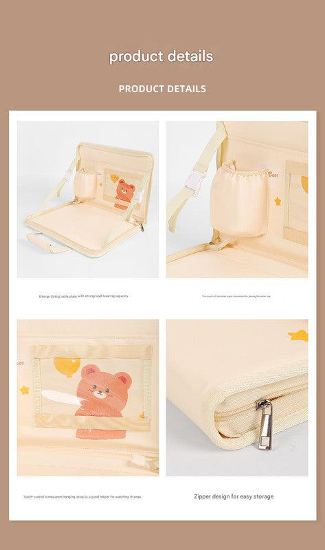 Brown Foldable Car Back Seat Organizer Tray - PU Leather Travel Desk with Tablet Holder