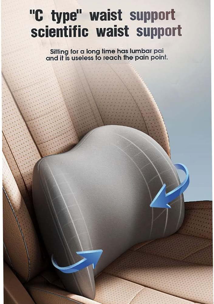 Brown Ergonomic Memory Foam Car Headrest & Lumbar Support Cushion Set - Driving Comfort Neck & Back Pillow