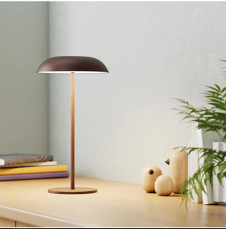 Brown Minimalist Rechargeable LED Touch Table Lamp - 3-Color Stepless Dimming Metal Desk Light