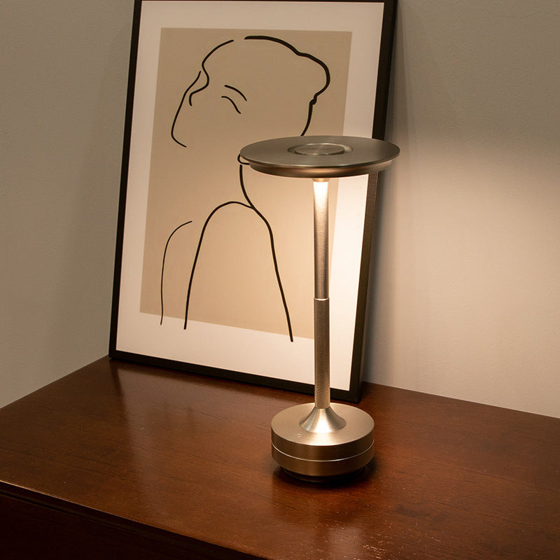 Silver Elegant Aluminum Alloy Rechargeable LED Touch Lamp - 3-Color Dimmable Cordless Table Light