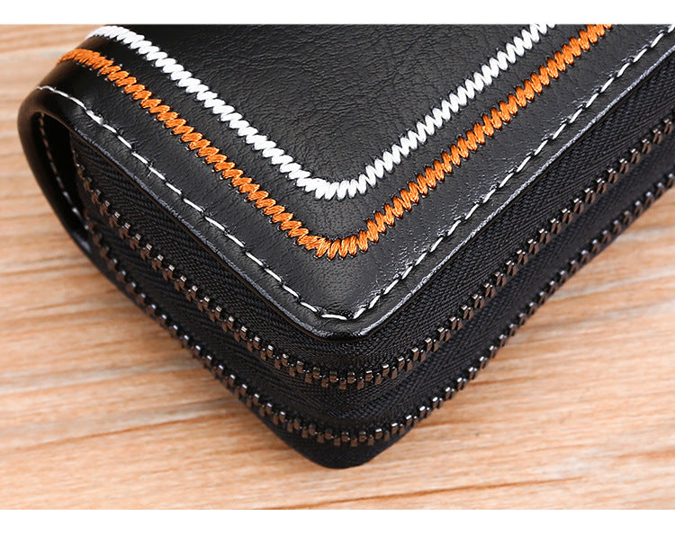 Red Premium Genuine Leather Double Zipper Key Case - Car & House Key Organizer Pouch