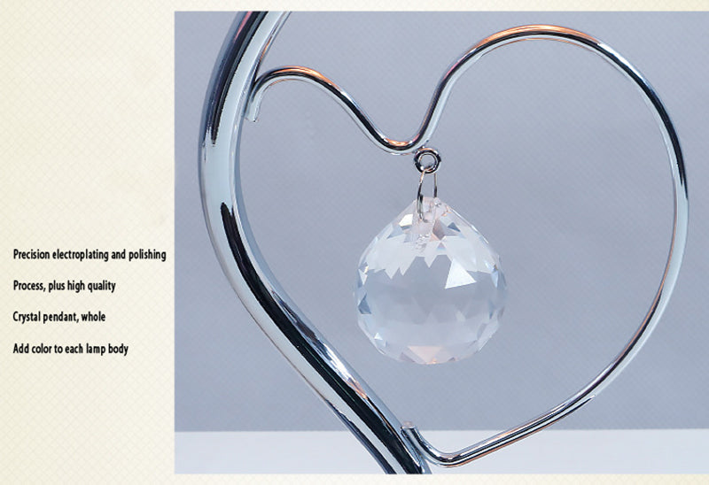 Pink Roses And Silver Base Romantic Red Rose Flower Table Lamp - Crystal Heart Accent Bedside Night Light