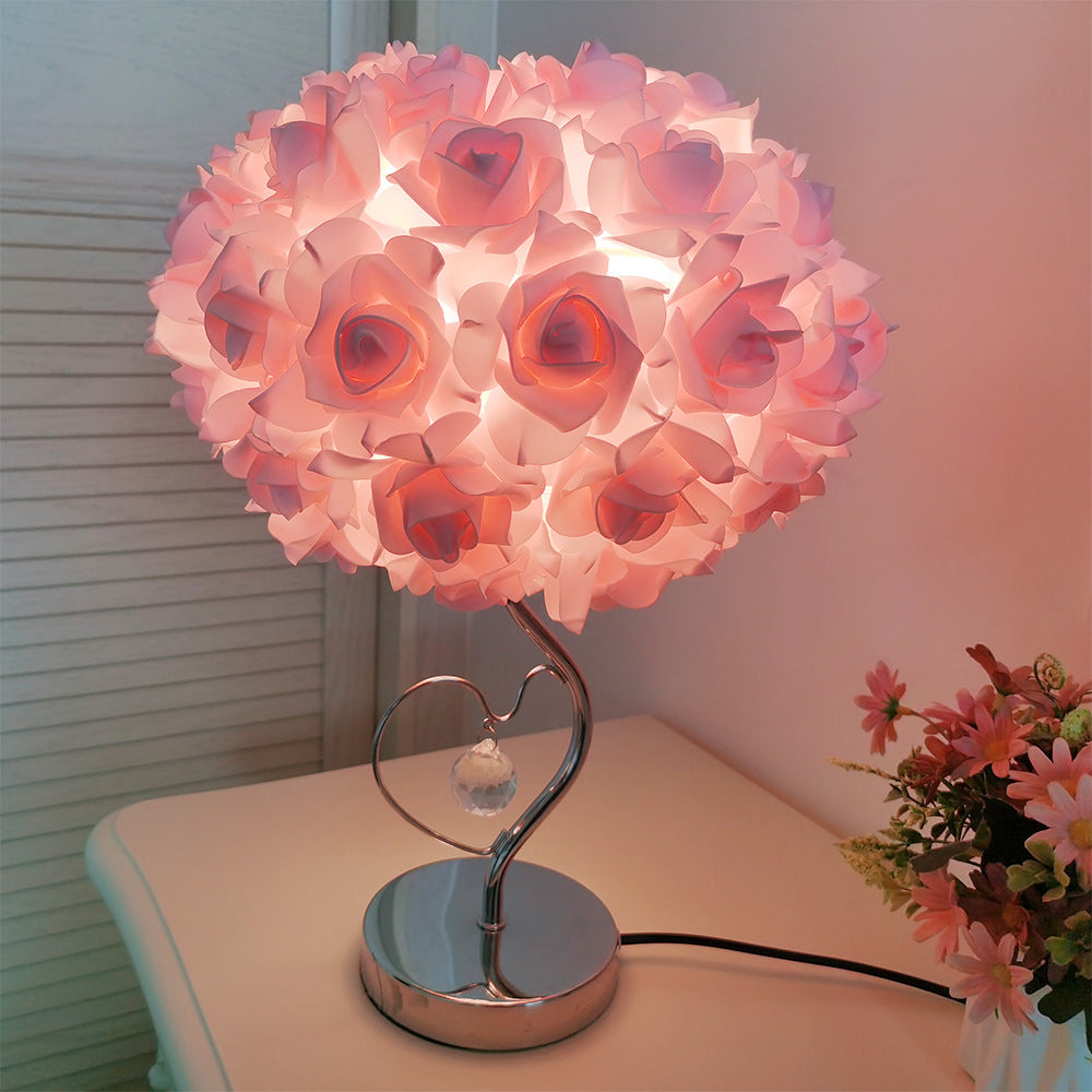 Yellow Roses And Silver Base Romantic Red Rose Flower Table Lamp - Crystal Heart Accent Bedside Night Light