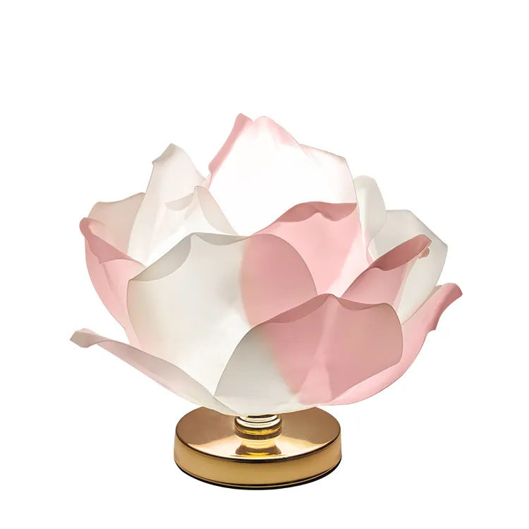 Pink and White Elegant Lotus Flower Table Lamp - Decorative Bedside Night Light for Bedroom Ambiance