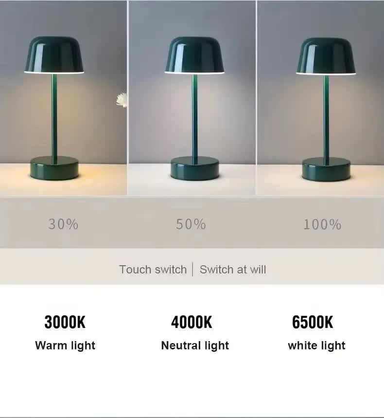Dark Green Modern Minimalist LED Table Lamp - Rechargeable Touch Control Desk Light