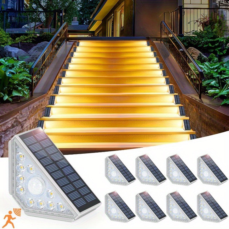 1 Piece White Bright 14-LED Solar Powered Step Lights - Automatic Outdoor Waterproof Illumination for Stairs, Deck, Pathway & Garden (Warm White)