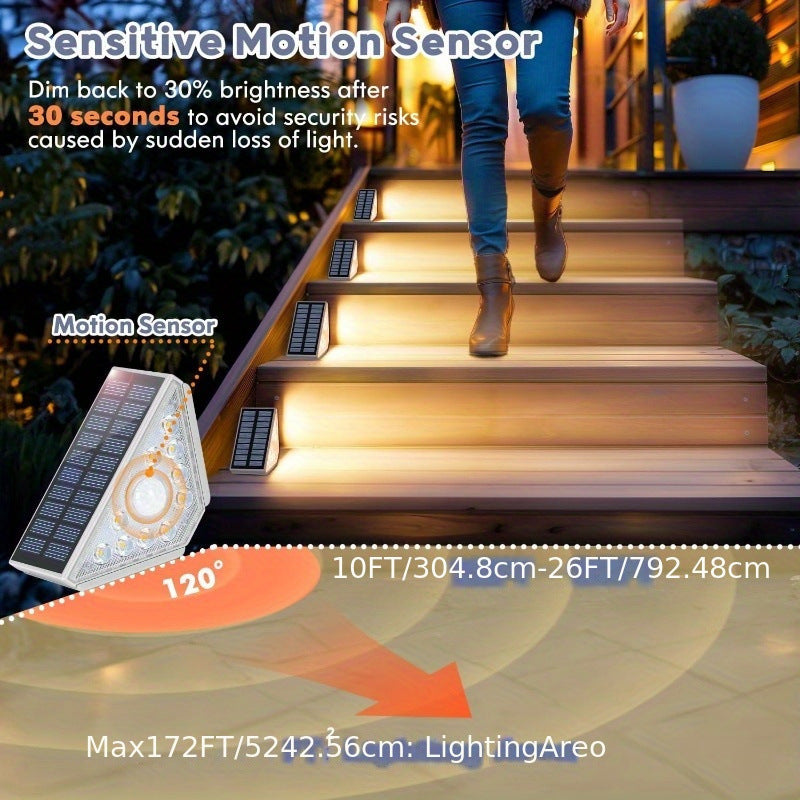 1 Piece White Bright 14-LED Solar Powered Step Lights - Automatic Outdoor Waterproof Illumination for Stairs, Deck, Pathway & Garden (Warm White)