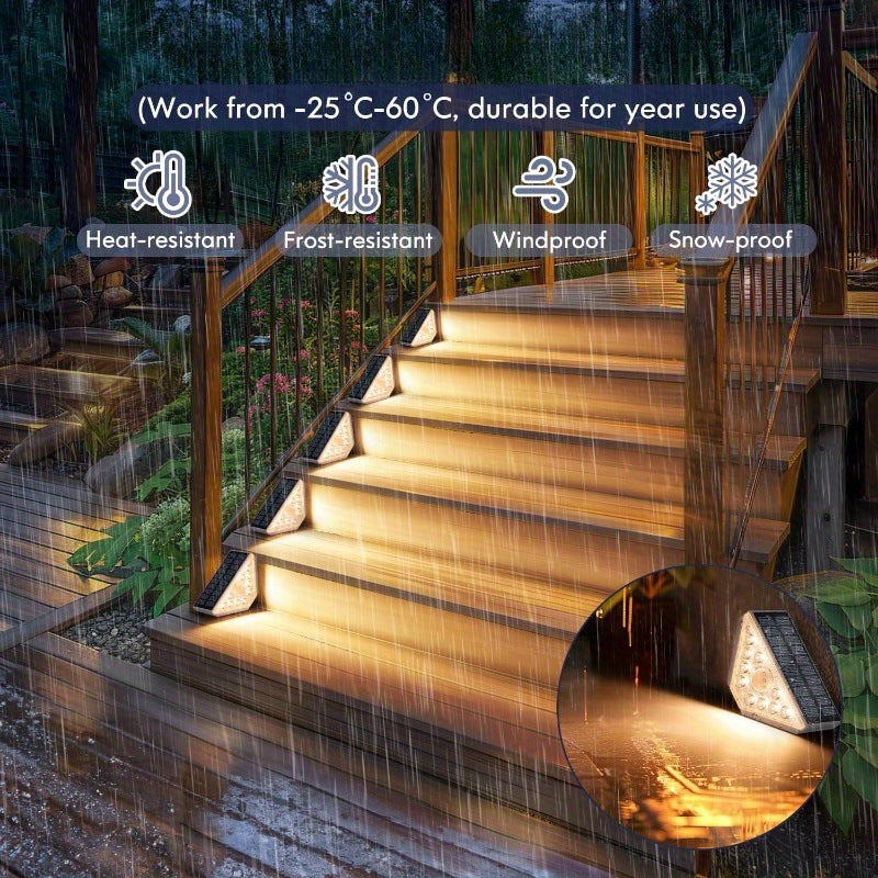 2 Pcs White Bright 14-LED Solar Powered Step Lights - Automatic Outdoor Waterproof Illumination for Stairs, Deck, Pathway & Garden (Warm White)