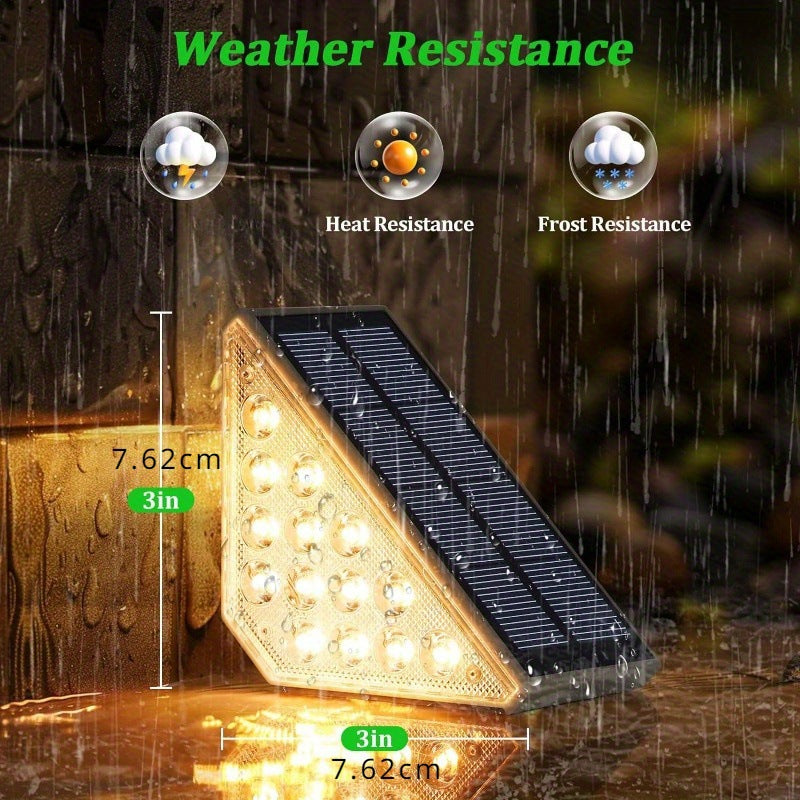 4 Pcs White Bright 14-LED Solar Powered Step Lights - Automatic Outdoor Waterproof Illumination for Stairs, Deck, Pathway & Garden (Warm White)