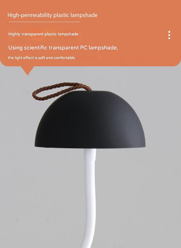 Black Sleek Minimalist LED Mushroom Table Lamp - Rechargeable 3-Color Touch Control, Bar & Ambient Light
