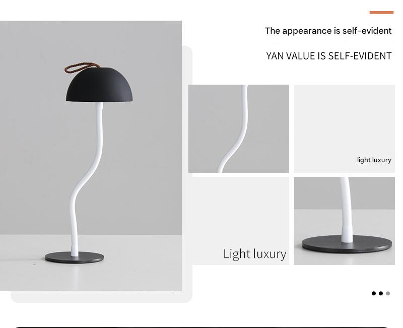 White Sleek Minimalist LED Mushroom Table Lamp - Rechargeable 3-Color Touch Control, Bar & Ambient Light