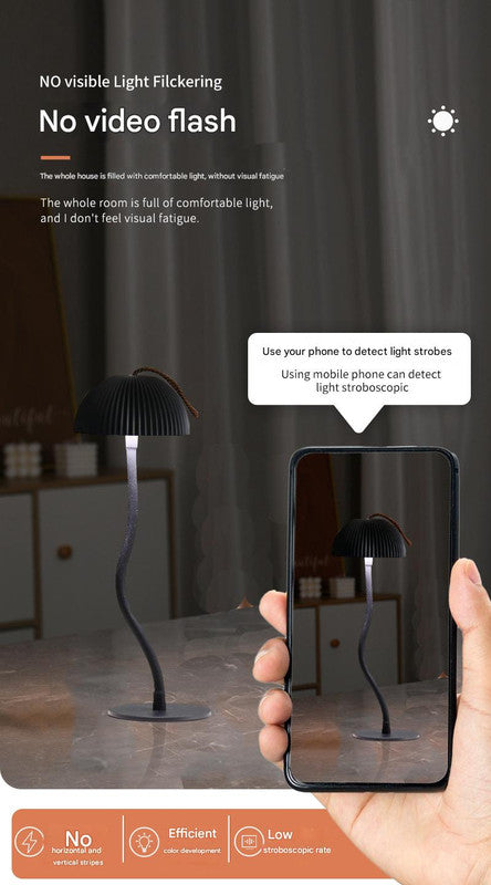 White Sleek Minimalist LED Mushroom Table Lamp - Rechargeable 3-Color Touch Control, Bar & Ambient Light