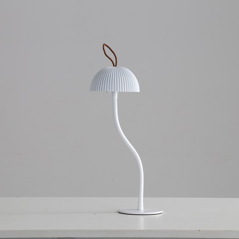 White Three-dimensional stripes Sleek Minimalist LED Mushroom Table Lamp - Rechargeable 3-Color Touch Control, Bar & Ambient Light